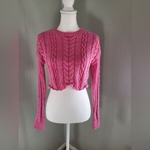 Altar'd State pink cable knit crewneck sweater